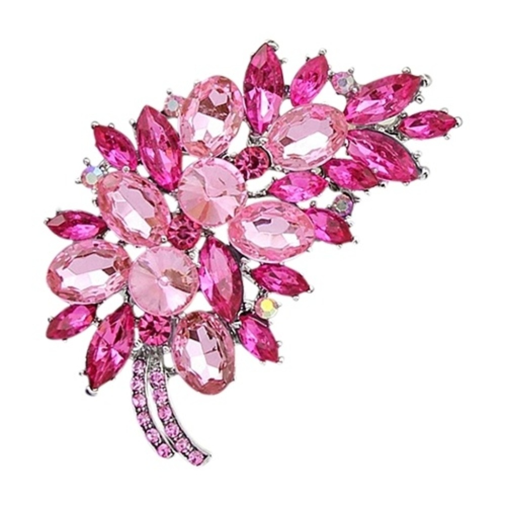 Women Unique Feather Flower Rhinestone Brooch